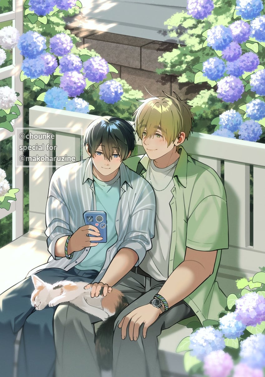 Free!、七濑遥 (Free!)、橘真琴 2个男孩 腰带 黑发 蓝眼 脸红