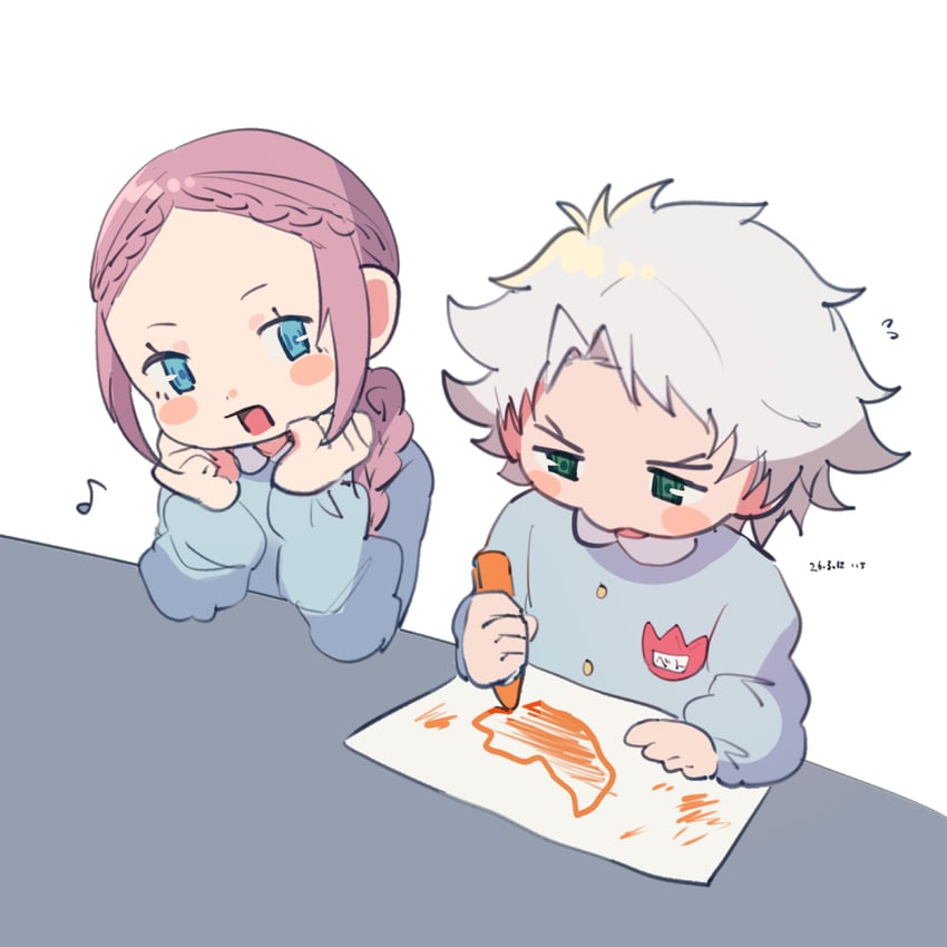 Classicaloid、贝多芬 (Classicaloid)、莫扎特 (ClassicaLoid) 2个男孩 幼化 蓝眼 蜡笔 绘画中