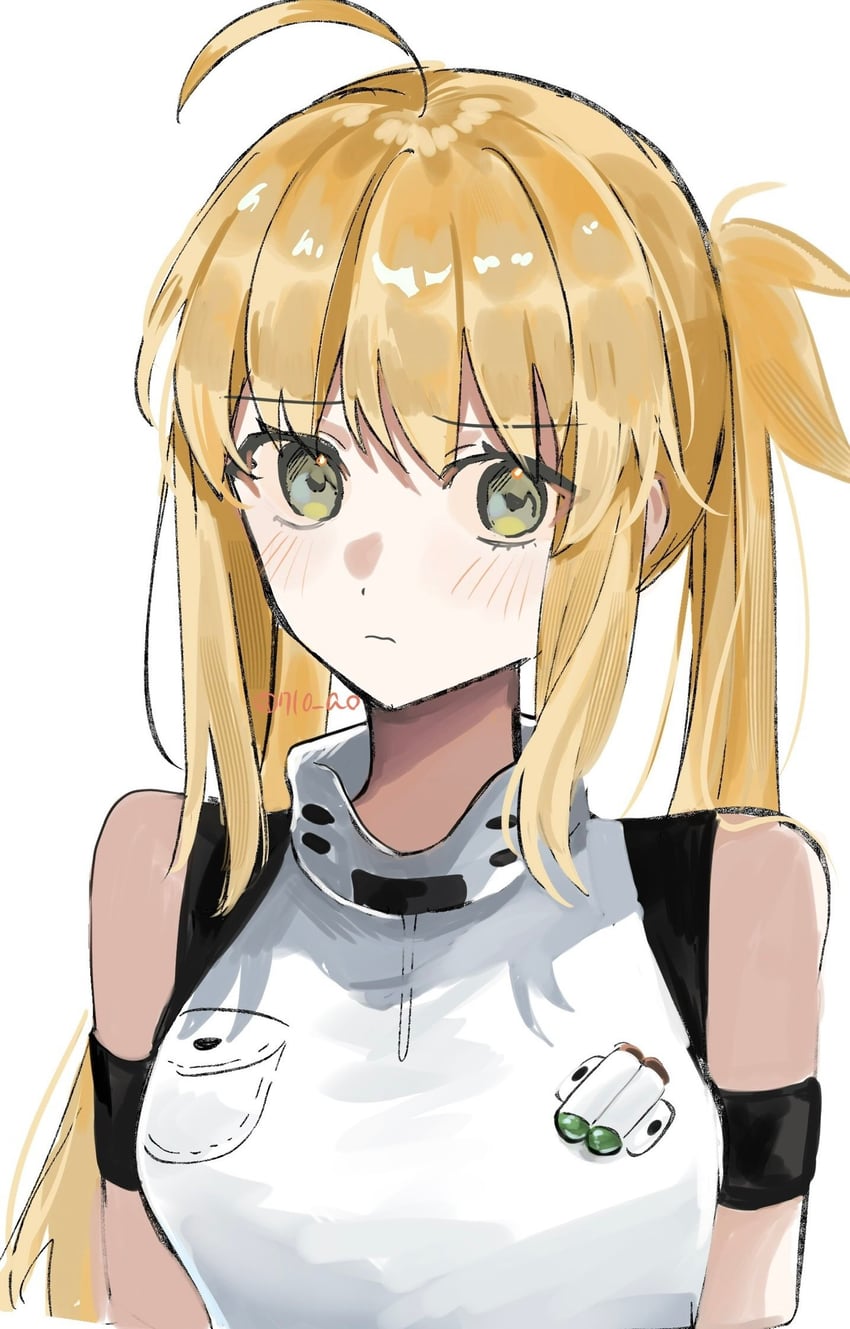 Fate/Grand Order、Fate系列、阿尔托莉雅·卡斯特 (Fate) 1名女孩 呆毛 臂章 作者名 露肩