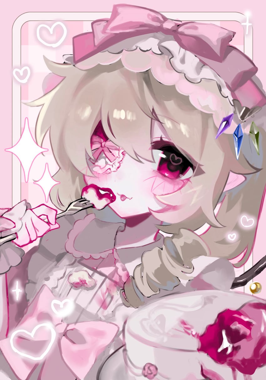 东方Project、芙兰朵露·斯卡蕾特 1名女孩 :p 金发 蝴蝶结 蛋糕