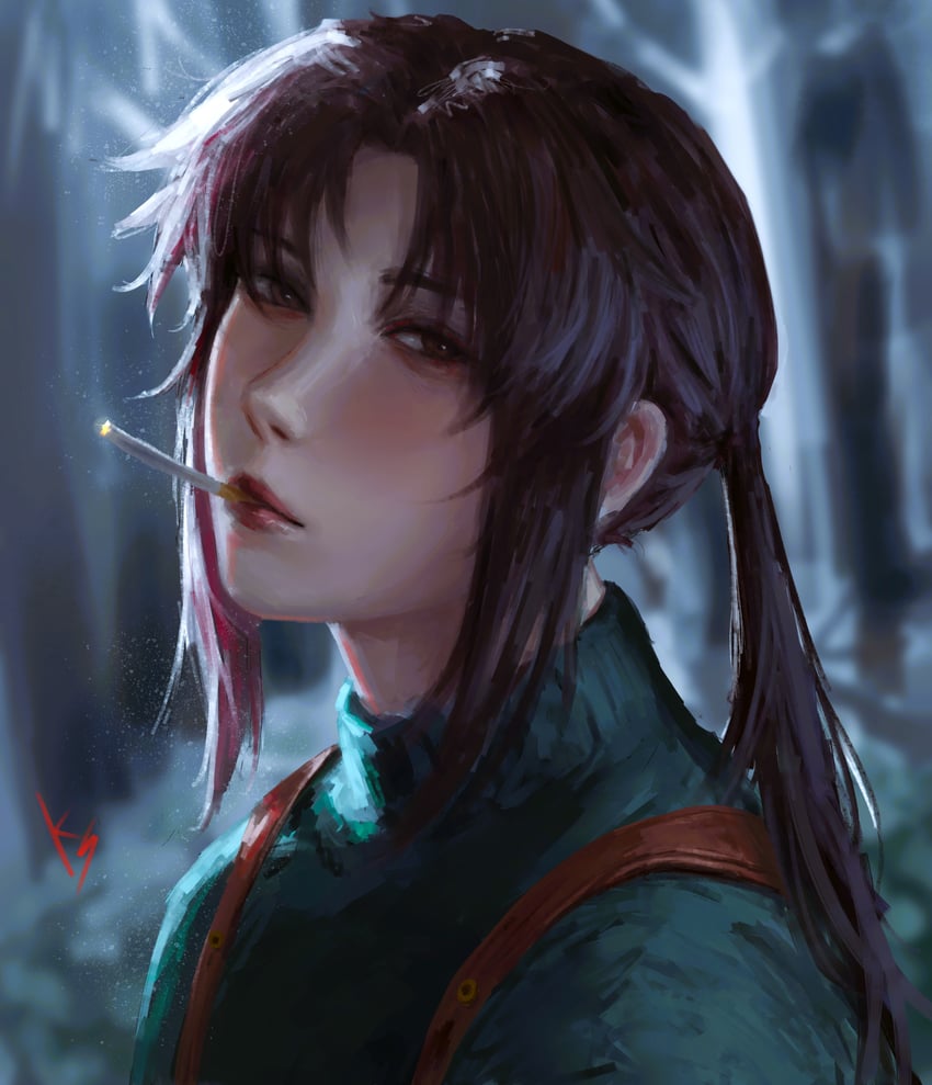 黑礁、莱薇 (黑礁) 1名女孩 黑色毛衣 模糊 模糊背景 脸红