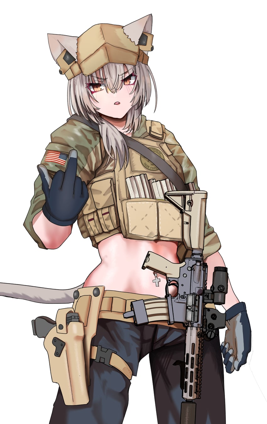 Project Karibito、艾莉 (Project Karibito) 1名女孩 美国国旗 兽耳 AR-15 突击步枪