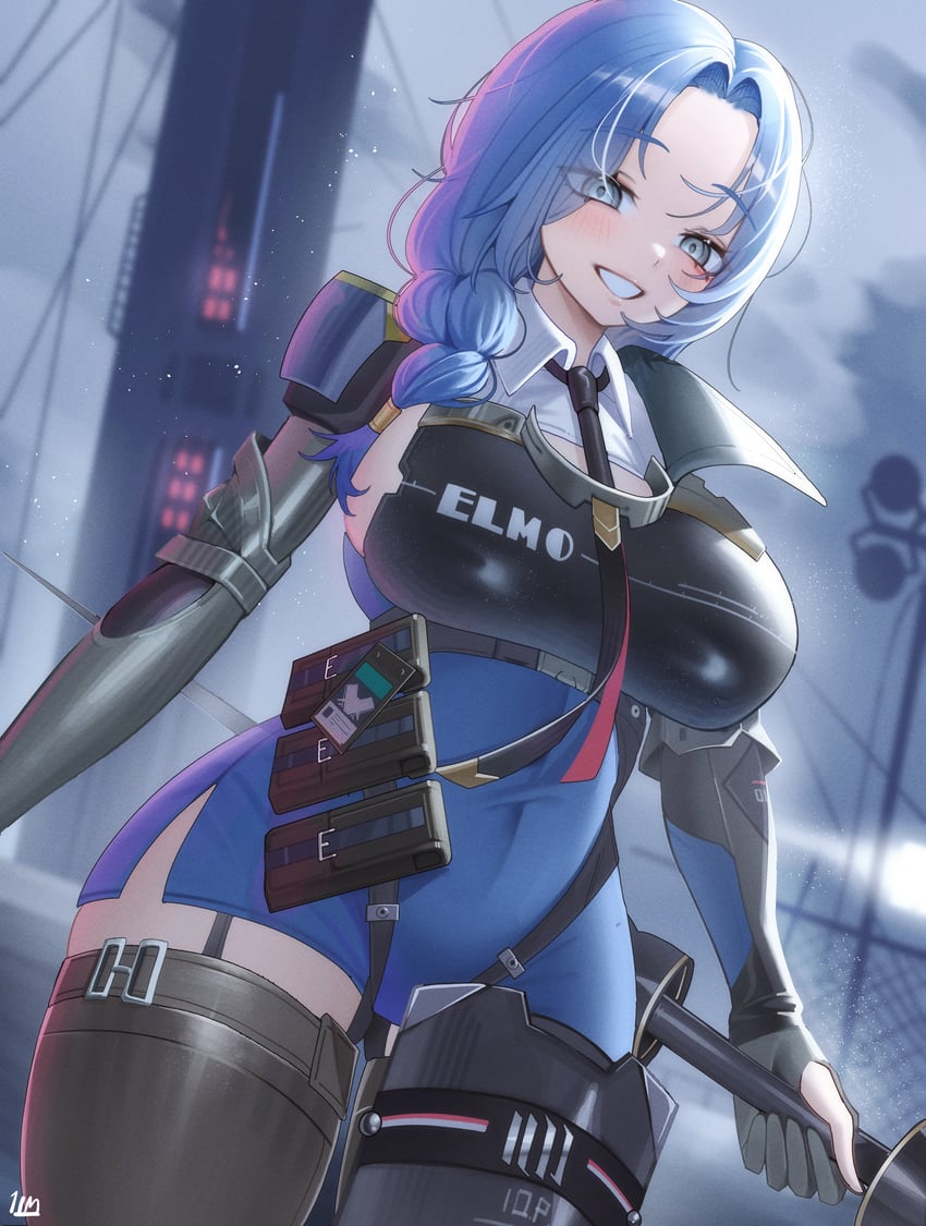 少女前线、少女前线2：追放、DP-12 (少女前线) 1名女孩 弹药袋 黑色手套 黑色领带 黑色过膝袜