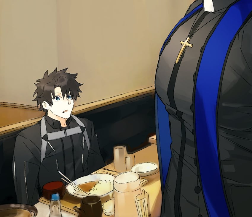 Fate/Grand Order、Fate系列、藤丸立香 (男) 2个男孩 黑发 蓝眼 纽扣 筷子