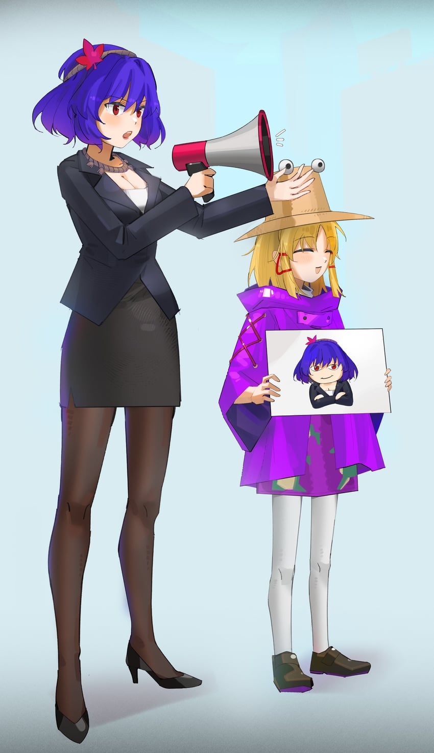 东方Project、泄矢诹访子、八坂神奈子 2名女孩 替换服装 动物花纹 黑色连裤袜 黑鞋