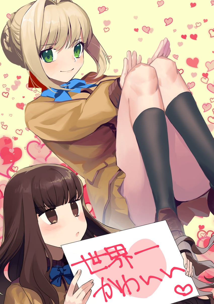 Fate/Extra、Fate/Extra CCC、Fate系列 2名女孩 黑袜 金发 蓝色蝴蝶结 蓝色领结