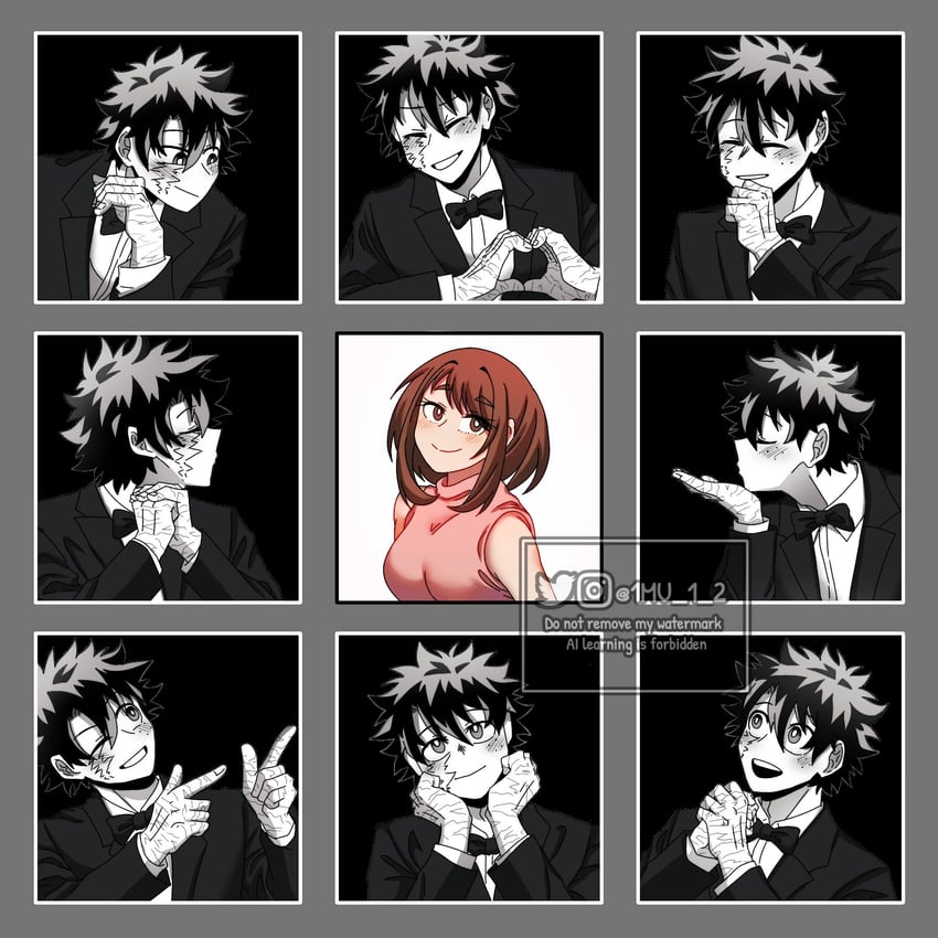 我的英雄学院、绿谷出久、丽日御茶子 1名男孩 1名女孩 3x3 wedding photo collage :D 作者名