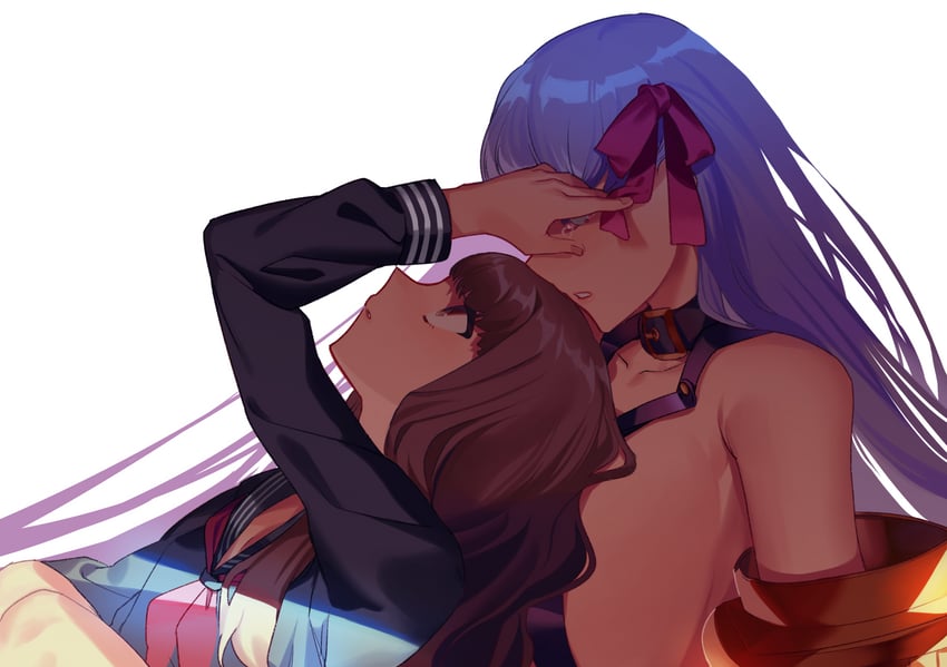 Fate/Extra、Fate/Extra CCC、Fate系列 2名女孩 露肩 腰带式胸罩 皮带项圈 蓝色水手服