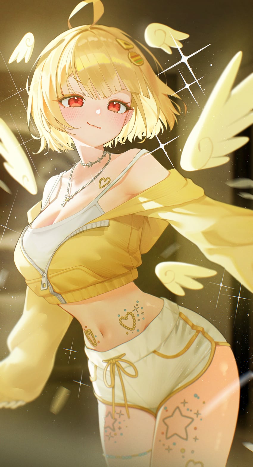 异世界偶像、WAKTAverse、Jingburger 1名女孩 呆毛 露肩 金发 脸红