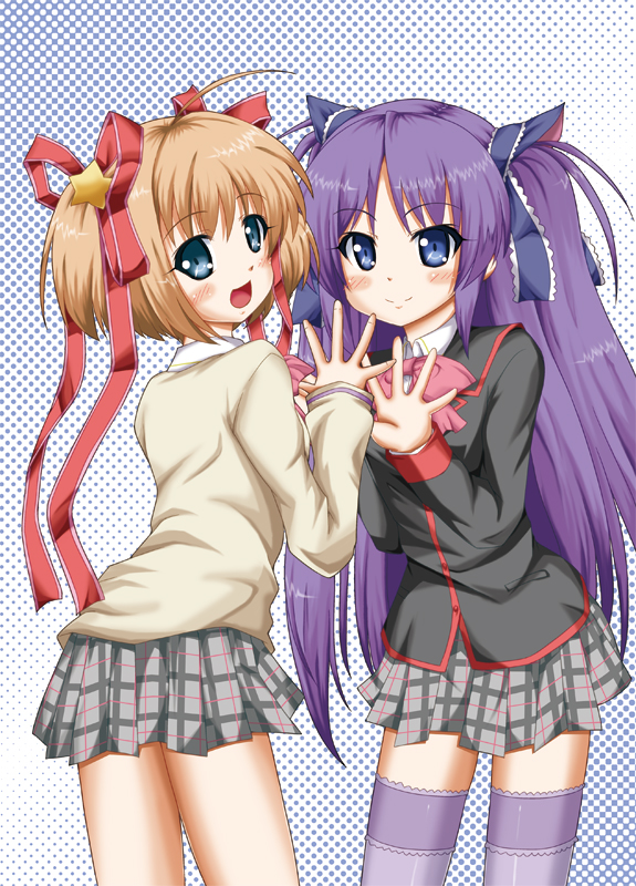 Little Busters!、神北小毬、笹濑川佐佐美 2名女孩 呆毛 黑色夹克 金发 蓝眼