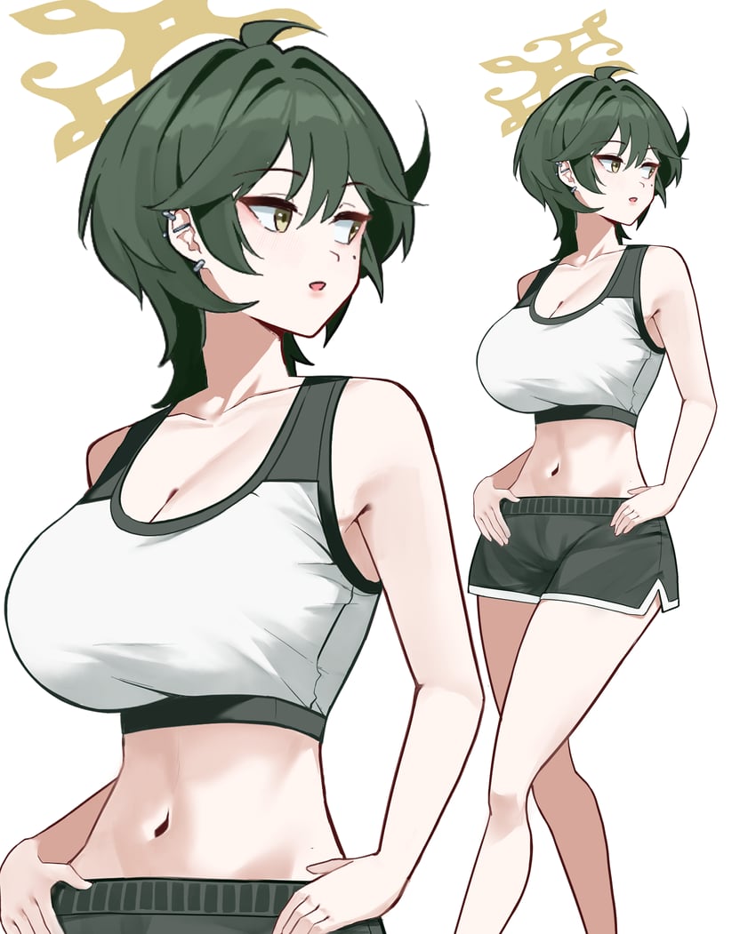 蔚蓝档案、浮由（蔚蓝档案） 1名女孩 呆毛 乳房 乳沟 耳洞