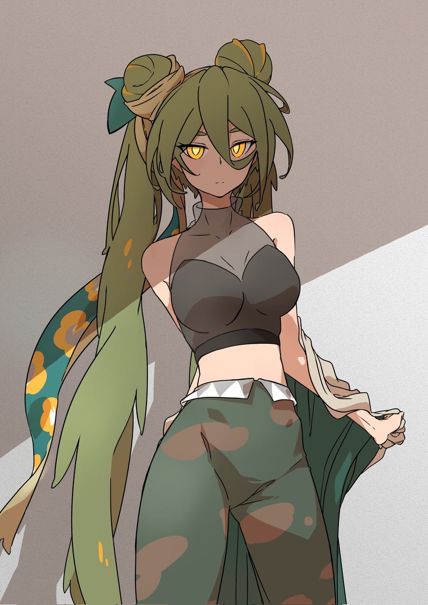 宝可梦、宝可梦×初音未来联动项目、VOCALOID 1名女孩 露肩 黑衬衫 乳房 棕色夹克