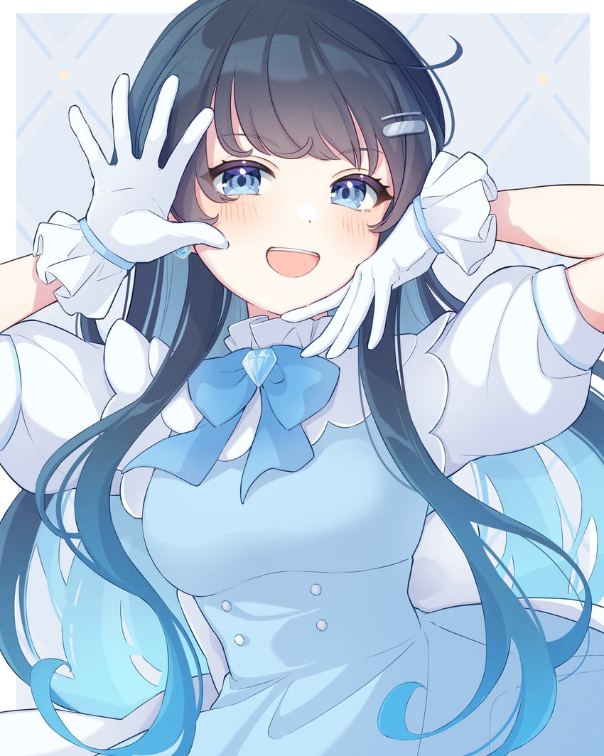 个人势虚拟主播、七海丽（VTuber） 1名女孩 黑发 蓝色蝴蝶结 蓝色领结 蓝色连衣裙