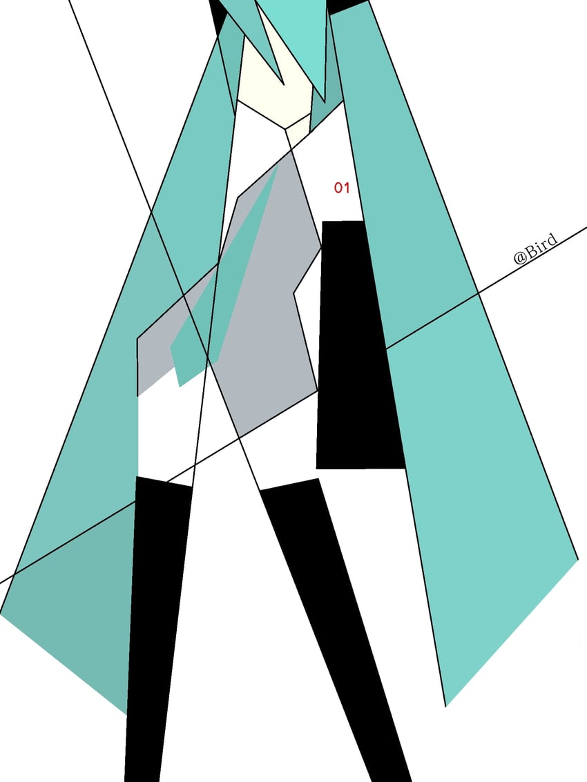 VOCALOID、初音未来 1名女孩 抽象 水色发 水蓝色领带 手臂纹身