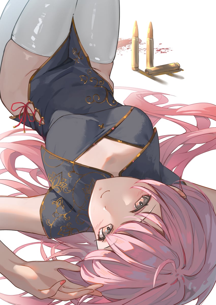 明日方舟、蕾缪安 (明日方舟) 1名女孩 替换服装 黑色连衣裙 乳房 子弹
