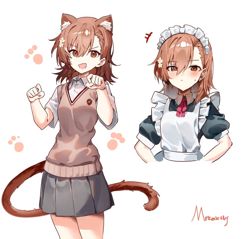 某科学的超电磁炮、魔法禁书目录、御坂美琴 1名女孩 :D 兽耳毛 兽耳 围裙