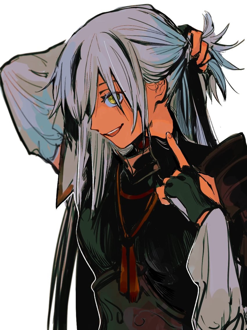 Fate/Grand Order、Fate系列、长尾景虎（Fate） 1名女孩 黑色手套 黑发 束发 露肩袖