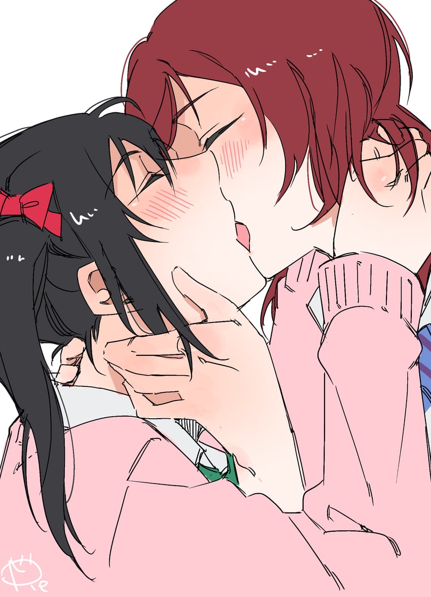 Love Live!、Love Live! 学园偶像祭、西木野真姬 2名女孩 黑发 蝴蝶结 开襟衫 闭眼