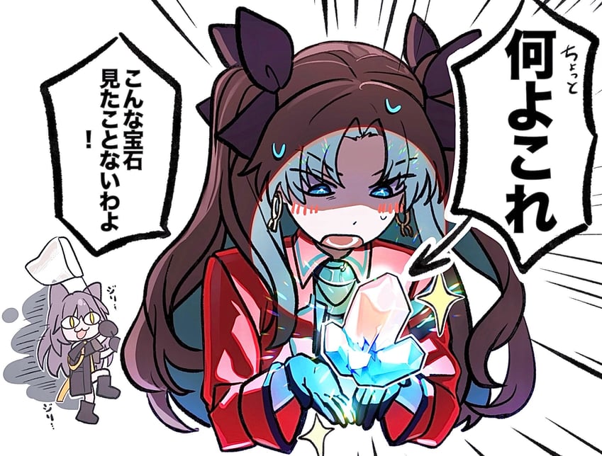 Fate/stay night、命运之夜 无限剑制、Fate系列 2名女孩 猫脸笑 兽耳 黑色手套 黑发