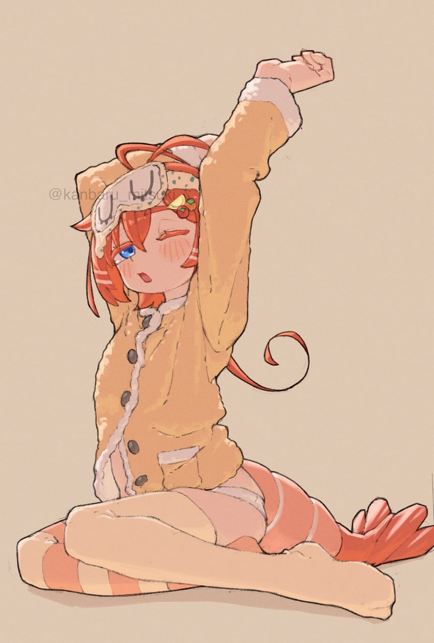 原创 1名女孩 呆毛 举起双手 作者名 不对称腿部穿着