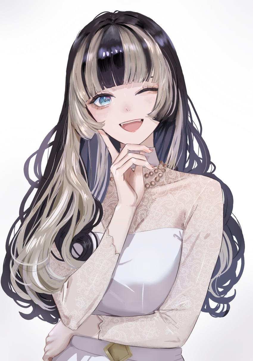 Hololive、hololive DEV_IS、儒乌风亭螺钿 1名女孩 :D 微笑 手臂托在乳房下 黑发