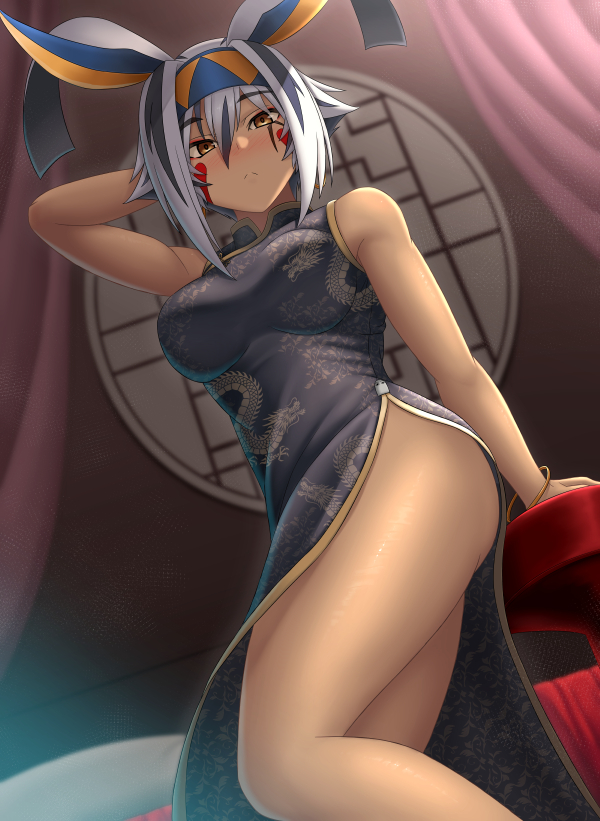Fate/Grand Order、Fate系列、尼托克丽丝 (Fate) 1名女孩 兽耳 呆毛 露肩 黑色连衣裙