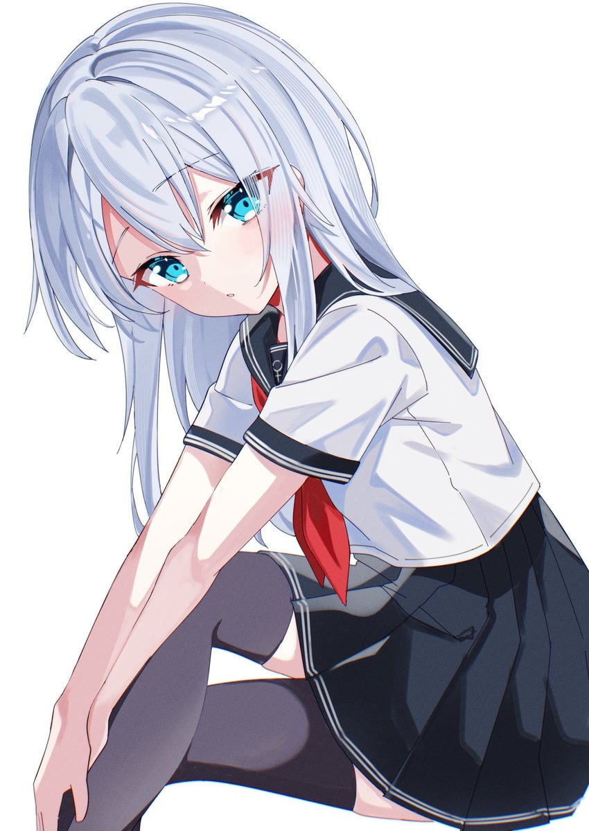 舰队Collection、响 1名女孩 锚标志 黑色水手领 黑色裙子 黑色过膝袜