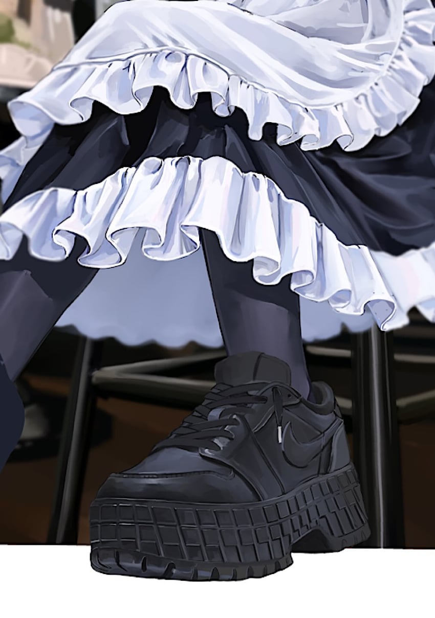 原创 围裙 黑色连裤袜 特写 连衣裙 鞋子中心