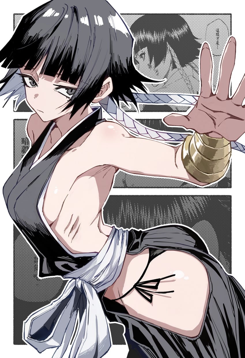 死神、碎蜂 1名女孩 屁股 露肩 黑发 黑色袴