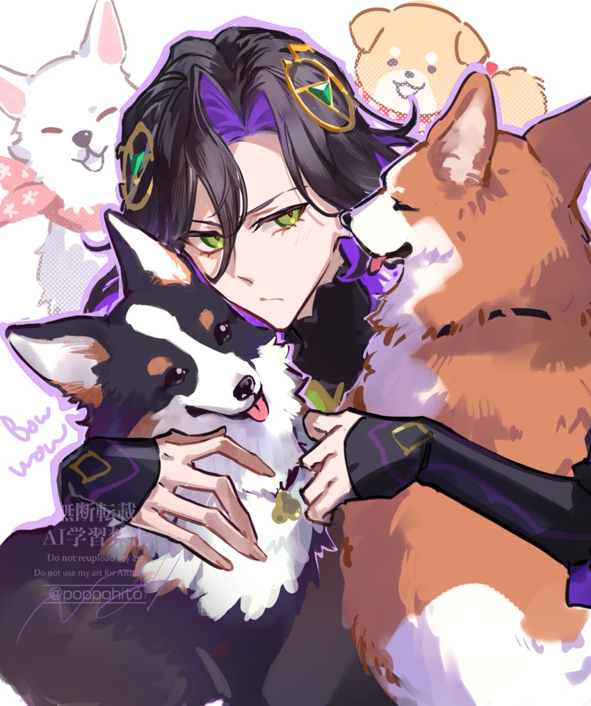 Fate/Grand Order、Fate系列、约翰·拉克兰 (Fate) 1名男孩 黑发 挂耳染 狗 绿眼