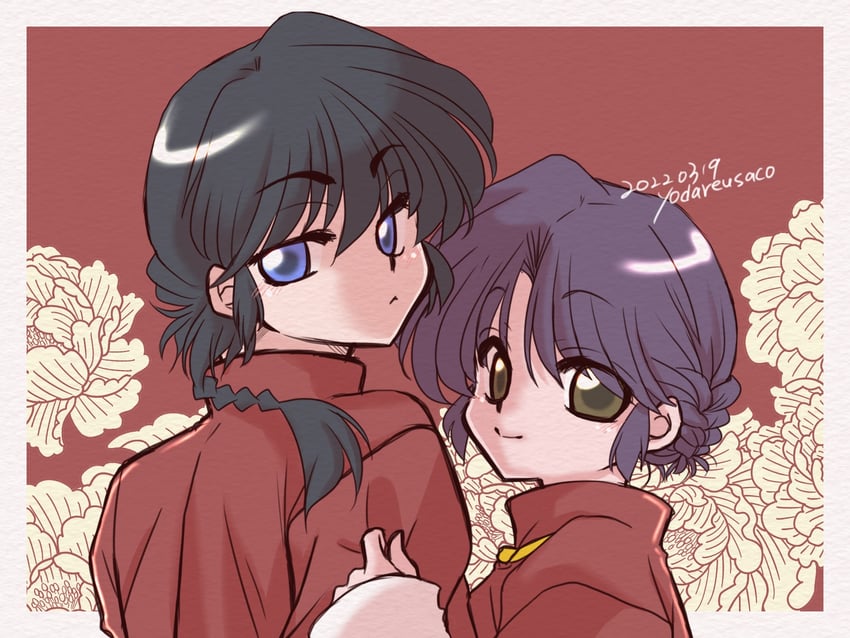 乱马1/2、早乙女乱马、早乙女乱马 (男) 1名男孩 1名女孩 黑发 蓝眼 辫子