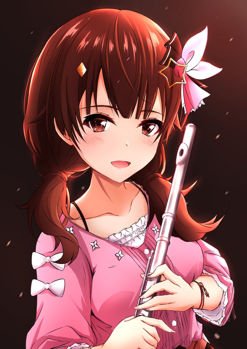 Hololive、时乃空、时乃空 (便装) 1名女孩 棕眼睛 棕发 钻石发饰 笛子