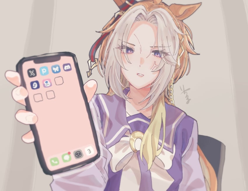 Animate (公司)、蓝天 (社交媒体)、Discord 1名女孩 兽耳 蝴蝶结 蝶形领结 手机