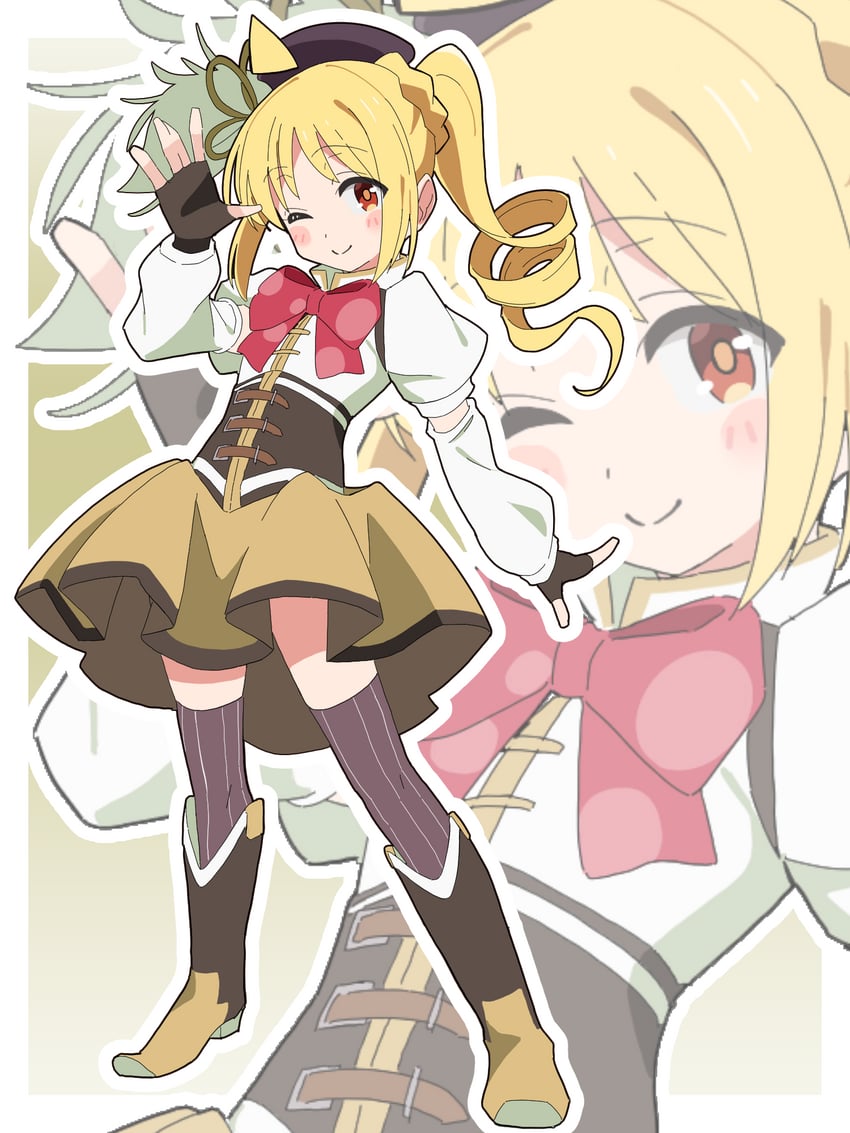孤独摇滚！、魔法少女小圆、魔法少女小圆 1名女孩 ;) 呆毛 贝雷帽 黑色手套