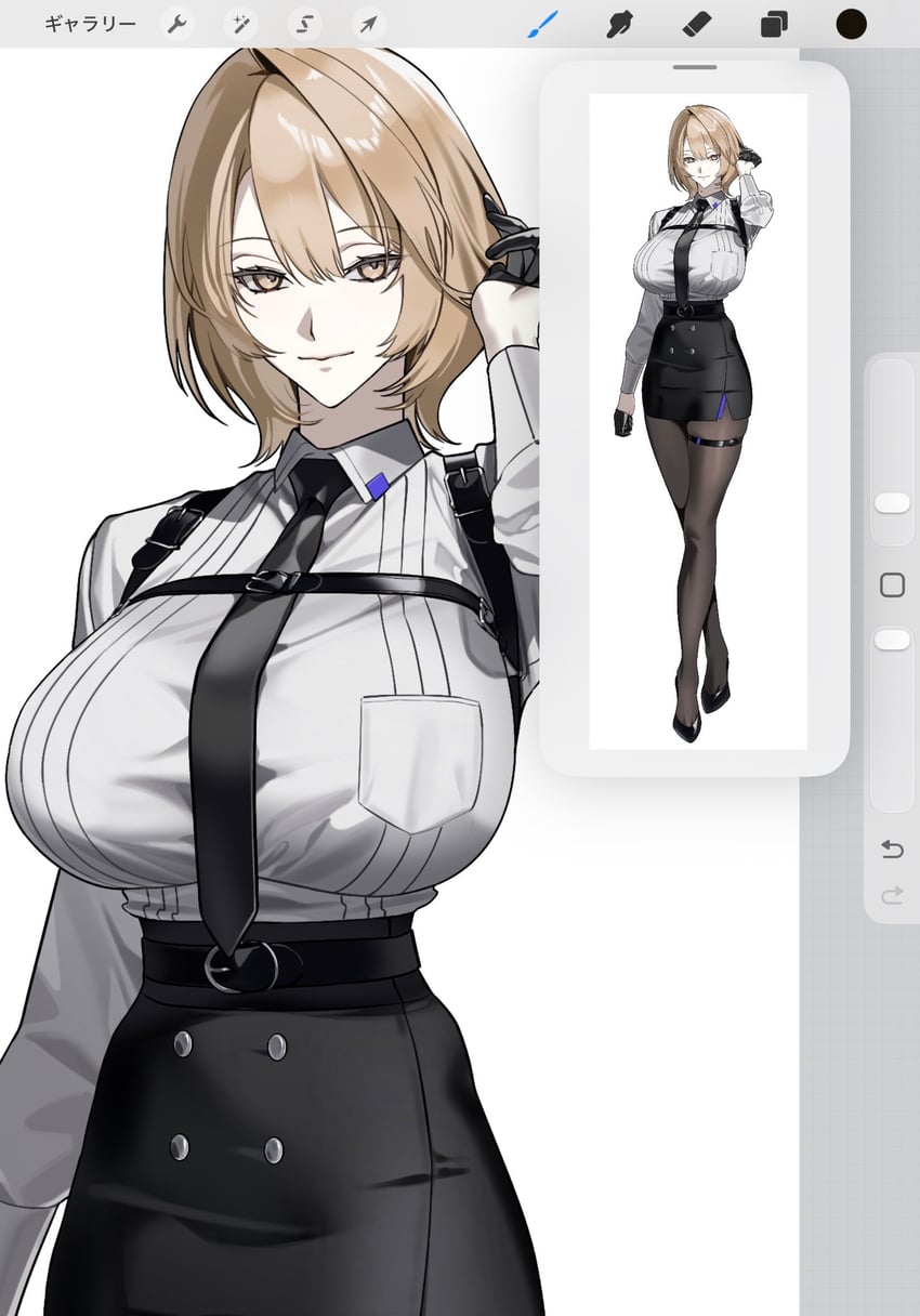 原创 1名女孩 整理头发 腰带 黑色皮带 黑色手套