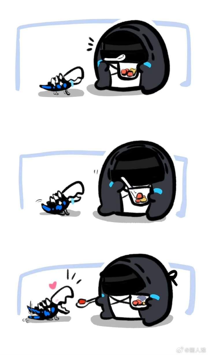 明日方舟、博士 (明日方舟)、海嗣 (明日方舟) 1个其他角色 性别不明 Q版 漫画 喂食