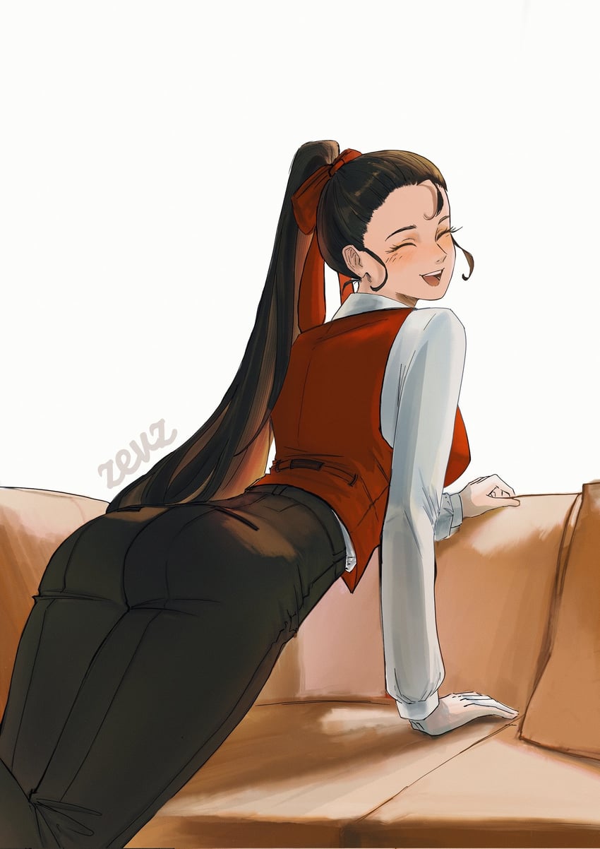 边狱公司、Project Moon、萨乌德 (Project Moon) 1名女孩 黑发 黑裤子 脸红 闭眼