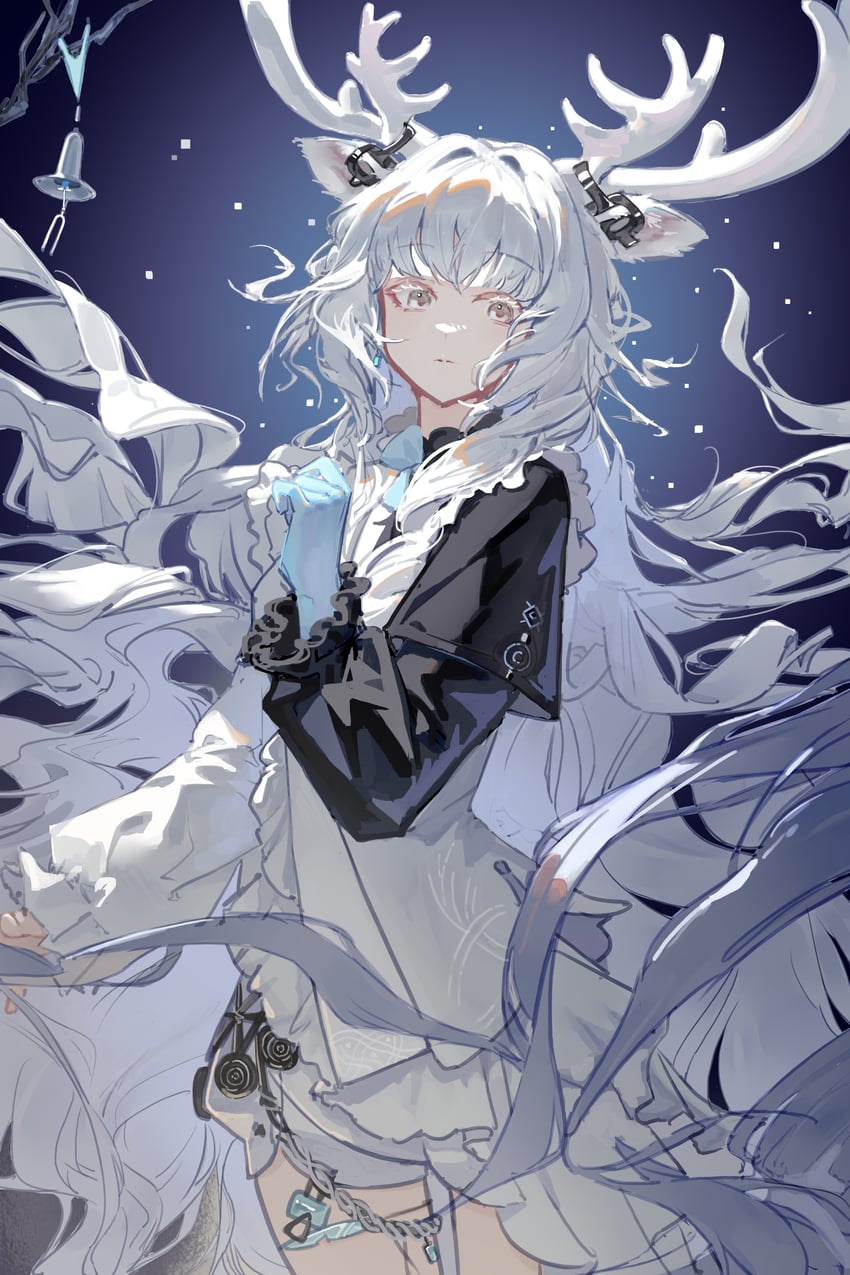 明日方舟、sami deer girl (arknights) 1名女孩 兽耳 黑色袖子 蓝色手套 闭嘴