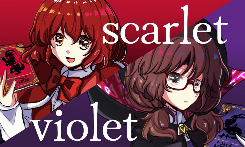 宝可梦、宝可梦 朱/紫、东方Project 2名女孩 黑斗篷 黑帽子 书 蝴蝶结