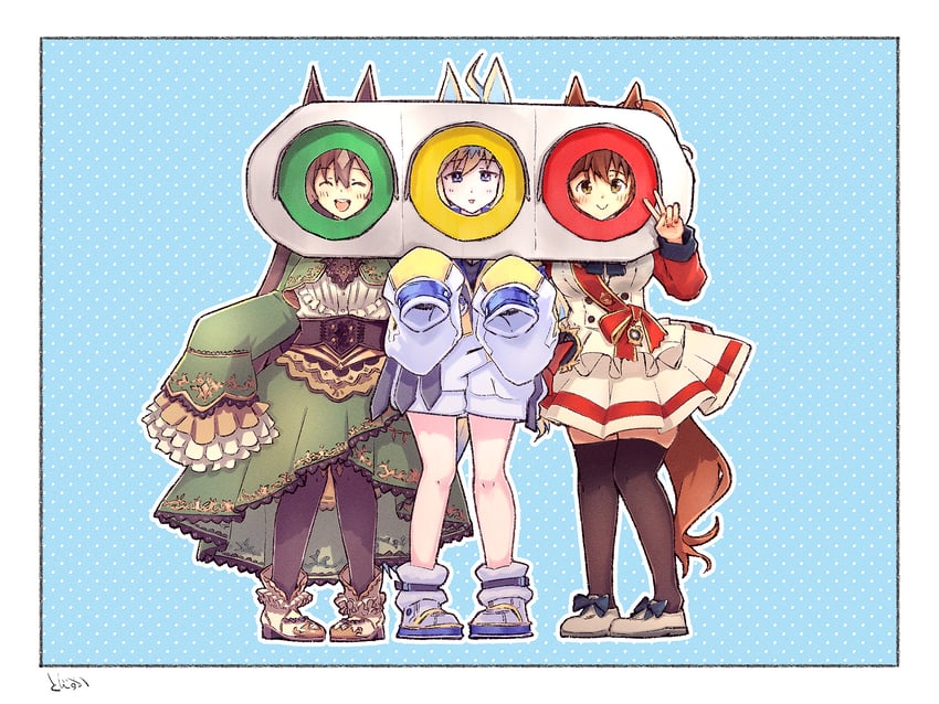 赛马娘、阿斯顿马酱 (Flare) (赛马娘)、阿斯顿马酱 (赛马娘) 3人女子 兽耳 黑色过膝袜 金发 蓝眼