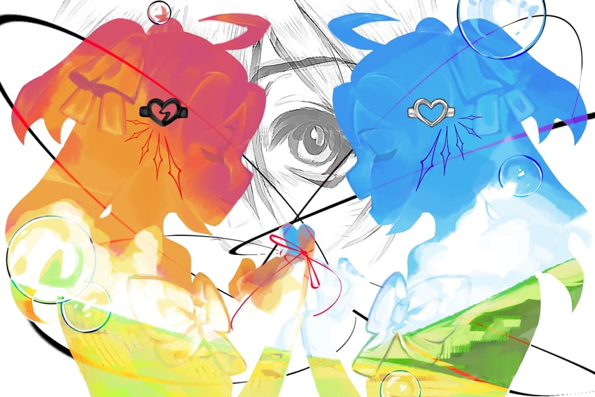 Vedal AI、Evil Neuro-sama、Neuro-sama 2名女孩 抽象 呆毛 蝴蝶结 蝶形领结