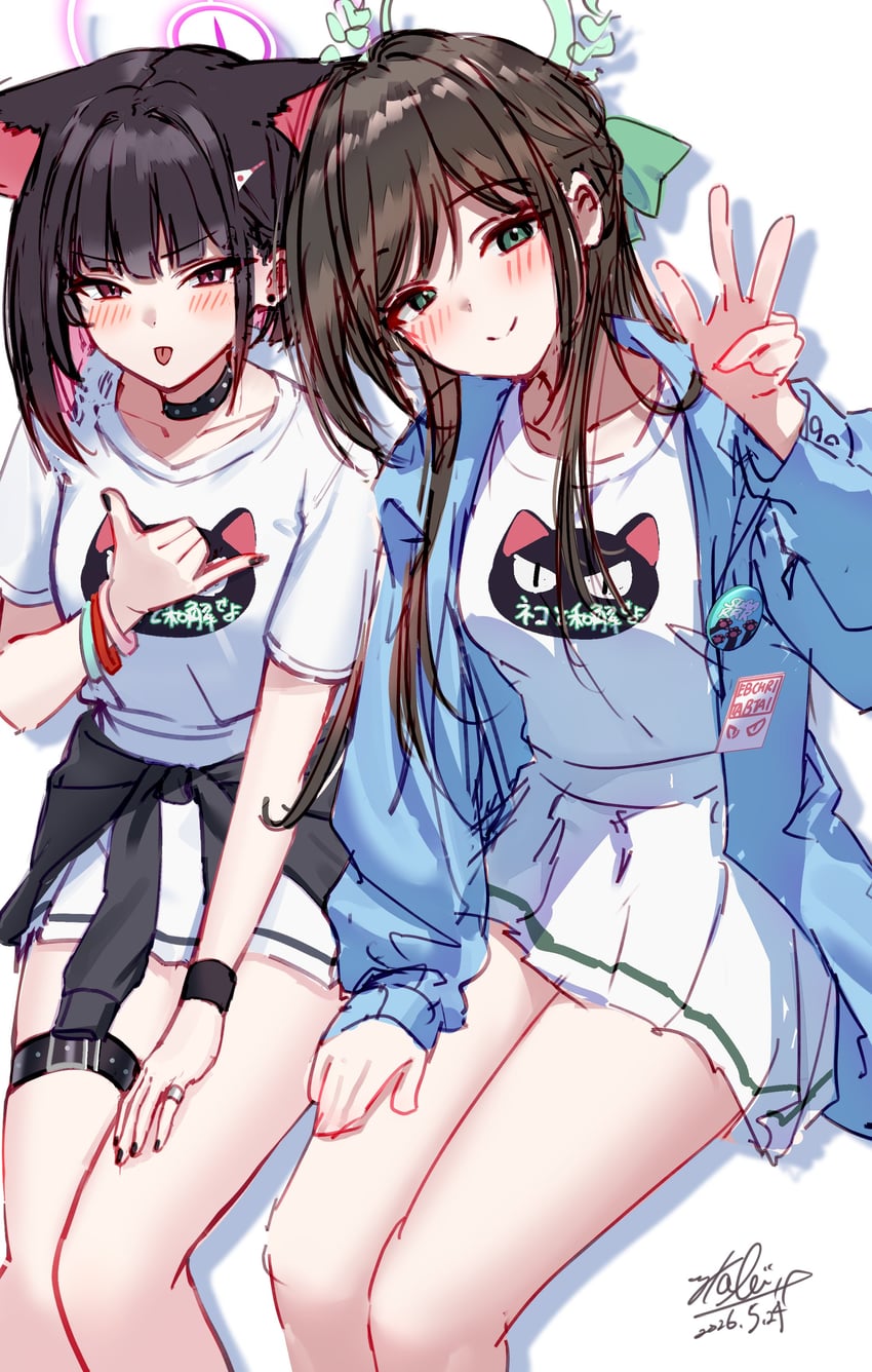 蔚蓝档案、爱莉 (乐队) (碧蓝档案)、爱莉 (蔚蓝档案) 2名女孩 作者名 裸腿 黑色项圈 黑发