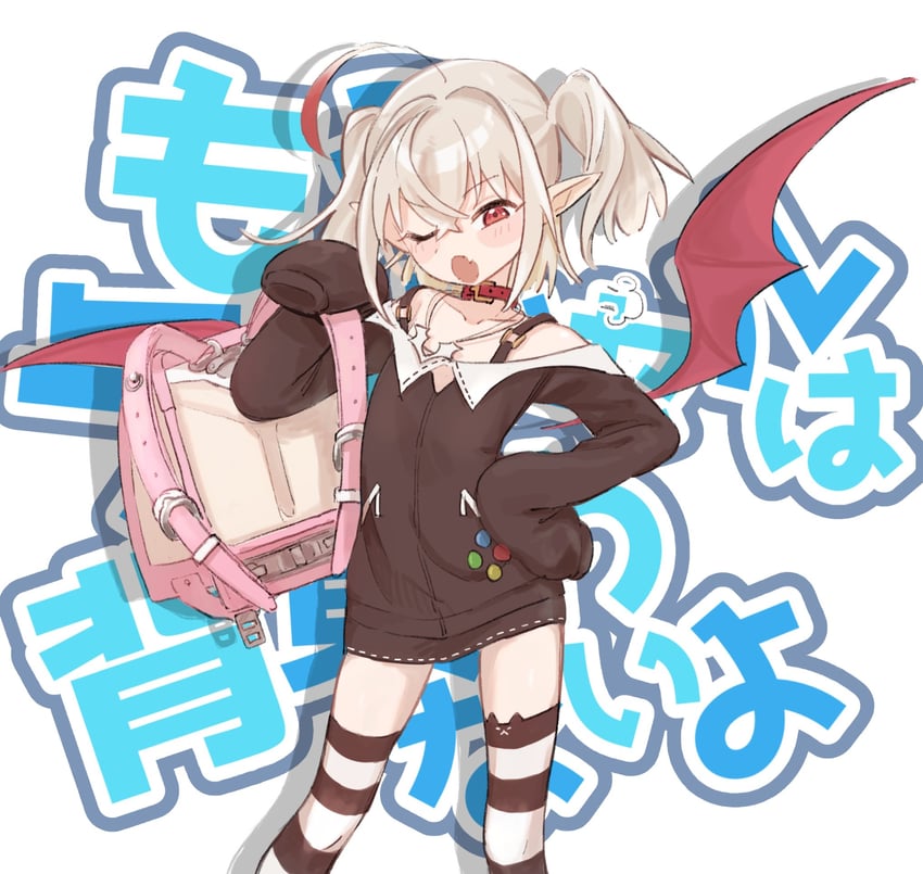 彩虹社、魔界之莉莉姆、魔界之莉莉姆 (第二套服装) 1名女孩 惊讶 惊讶脸 呆毛 背包