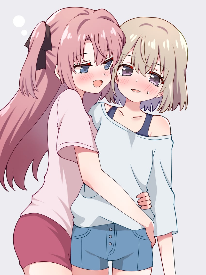 神稻牡丹：醉态如百合之花、上伊那牡丹、砺波伊吹 2名女孩 黑色丝带 蓝眼 蓝色衬衫 蓝色短裤