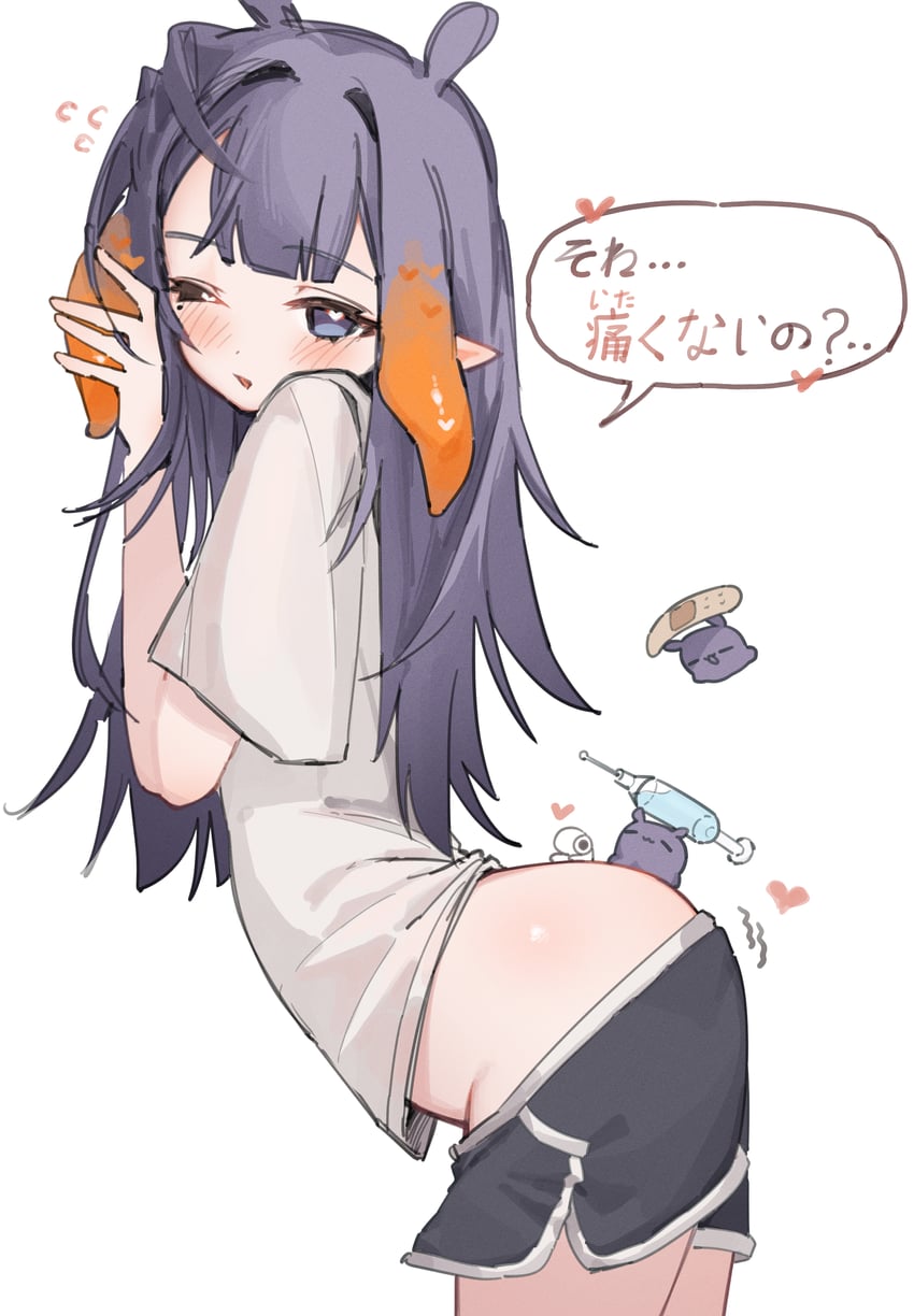 Hololive、Hololive英语、一伊那尔栖 1名女孩 弓背 黑色短裤 蓝眼 中分刘海