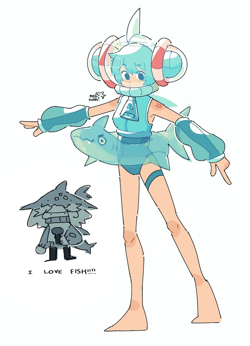 VOCALOID、初音未来 2名女孩 气泡 水色发 画师本人 露肩