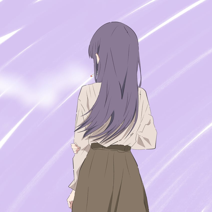 神稻牡丹：醉态如百合之花、郡上奏 1名女孩 棕色裙子 香烟 从后方 灰色衬衫