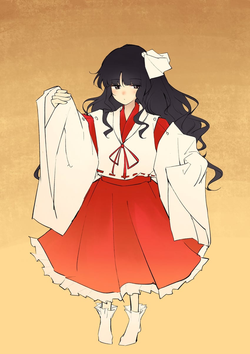 东方Project、白山修行少女 (东方Project) 1名女孩 撇嘴 黑发 脸红 棕眼睛