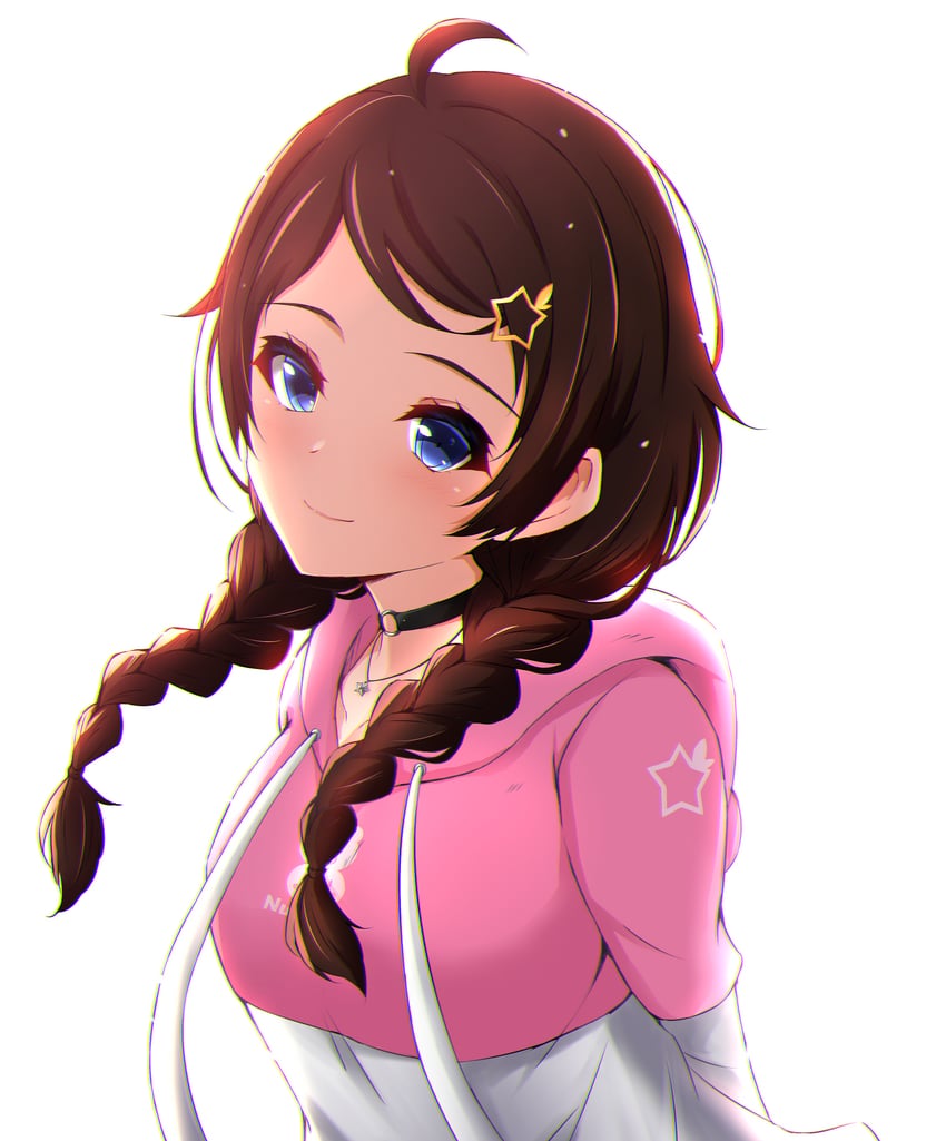 Hololive、时乃空 1名女孩 呆毛 替换服装 双手背在身后 黑色项圈
