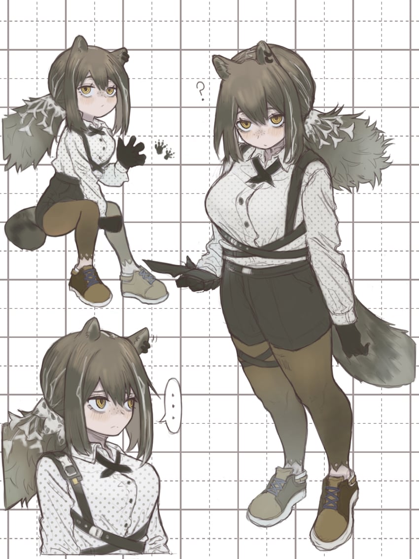 明日方舟、罗宾 (明日方舟) 1名女孩 兽耳穿孔 兽耳 眼袋 黑色手套
